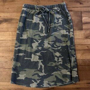 Camo Print Drawstring Mini Skirt Olive Green Casual Stretch Waist M